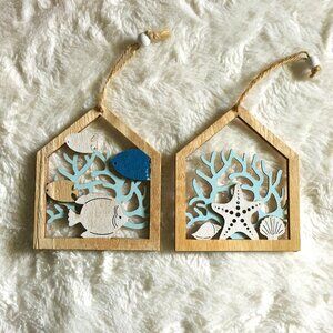Two Wooden Die Cut Rustic Coastal Décor Wall Hangings